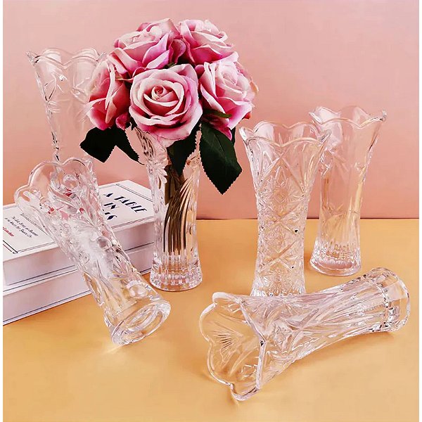 Kit 5 Vaso Decorativo 17cm em Vidro Lapidado Elegante Resistente Sortido