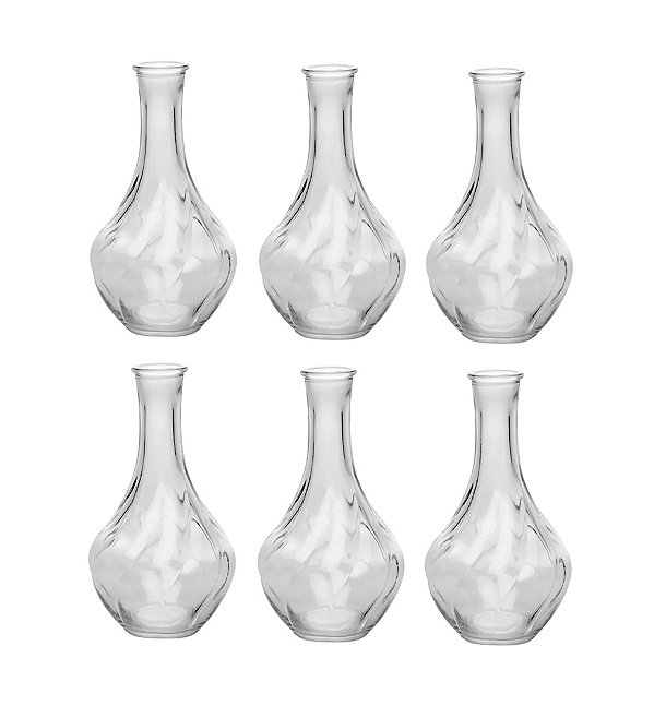 Kit 6 Vaso Decorativo 15 cm em Vidro Jarrinho Flores Solitátio Resistente