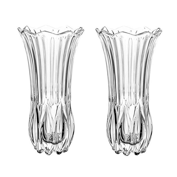 Kit 2 Vasos De Vidro 23cm Decorativo Alto Relevo Resistente Arranjo Flores