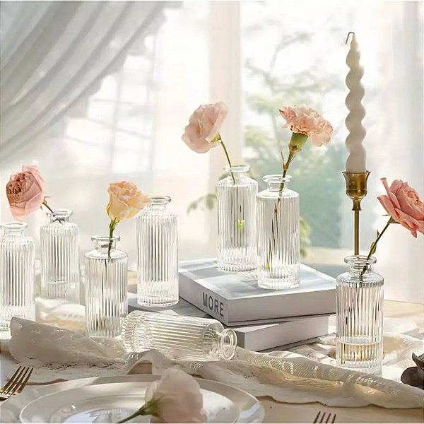 Kit 10 Vasos Decorativo em Vidro Jarrinho Flores Solitário Difusor
