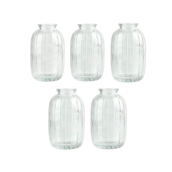 Kit 5 Vasos Decorativo em Vidro Jarrinho Flores Solitário Mesa Posta