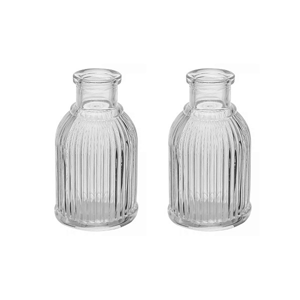 Kit 2 Mini Vaso Decorativo de Vidro 9,5 cm Transparente para Flores Decoração Mesa