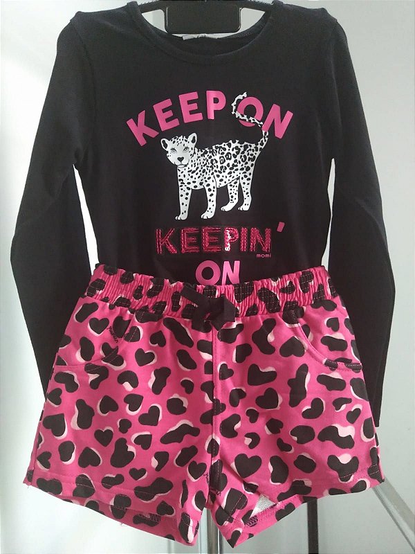 CONJUNTO MANGA LONGA PRETO E ROSA MOMI