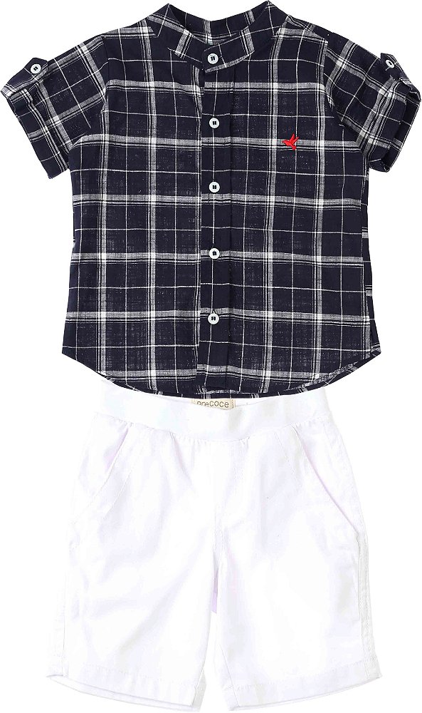 CONJUNTO CAMISA XADREZ E BERMUDA BRANCA