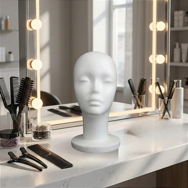 Manequim Cabeça de Isopor Feminino para Treino , Chapéu , óculos , moda