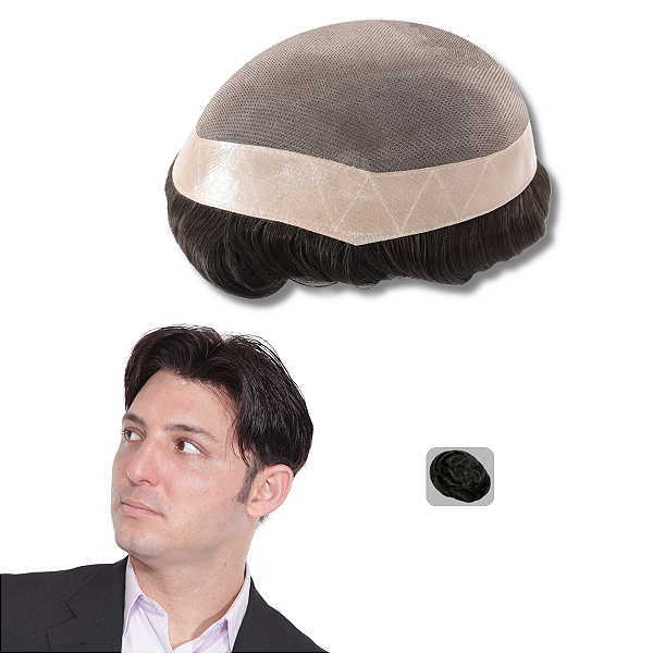 Prótese Capilar Base Híbrida 15x20 cm Fios Humanos Na Cor Castanho Escuro