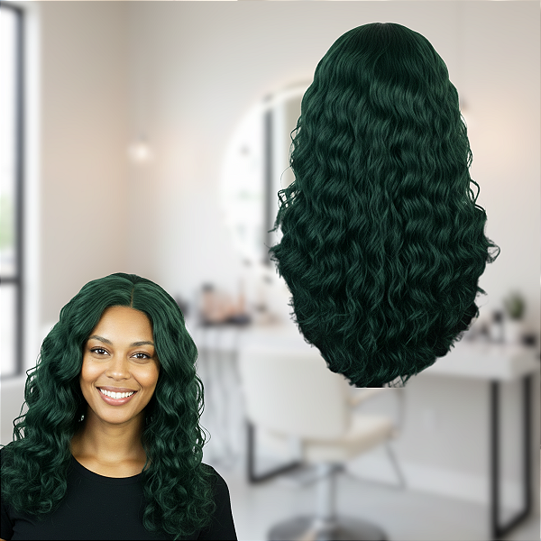 Peruca Sintética Ajustável Cor Verde 50cm De Comprimento