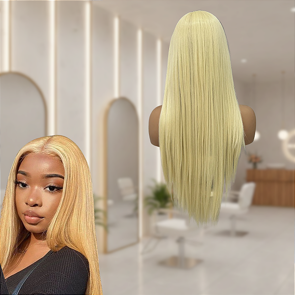 Peruca Feminina Cabelo Sintético Com Ajuste Cor Loiro Clarissímo 50cm De Comprimento