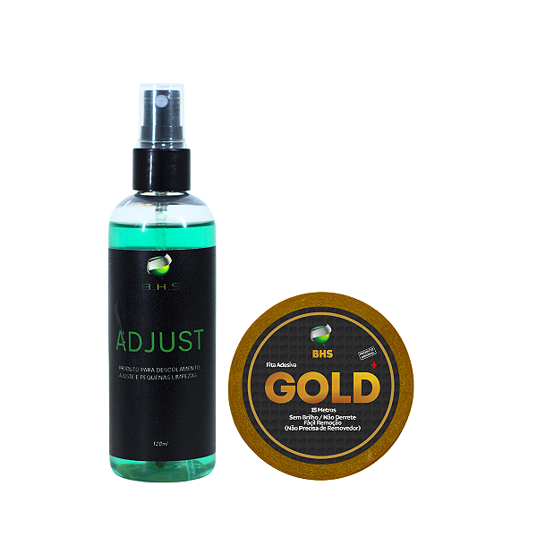 Kit De Manutenção Removedor Adjust 120 ml, Fita Adesiva Gold 15m x 2.5 cm Protese Capilar Silicone Hibrida , Peruca , Aplique Hair , BHS