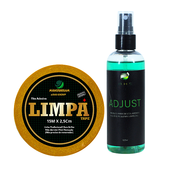 Kit De Manutenção Removedor Adjust 120 ml, Fita Adesiva Limpa Tape 15m x 2.5 cm Protese Capilar Silicone Hibrida , Peruca , Aplique Hair , BHS