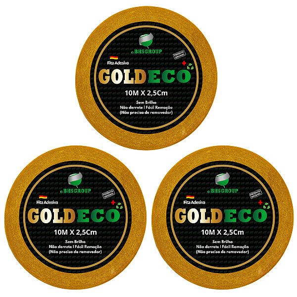 Kit De Fitas Adesivas Gold Eco 10 metros x 2,5 cm 3 unidades Não Derrete Protese Capilar Silicone Hibrida , Peruca , Aplique Hair , BHS