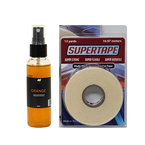 Kit De Manutenção Removedor Orange 60 ml, Fita Adesiva Super Tape 12 Yards x 1,9cm Protese Capilar Silicone Hibrida , Peruca , Aplique Hair , BHS