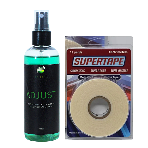 Kit de Manutenção Removedor Adjust 120 ml, Fita Adesiva Super Tape 12 Yards x 1.9cm Protese Capilar Silicone Hibrida , Peruca , Aplique Hair , BHS
