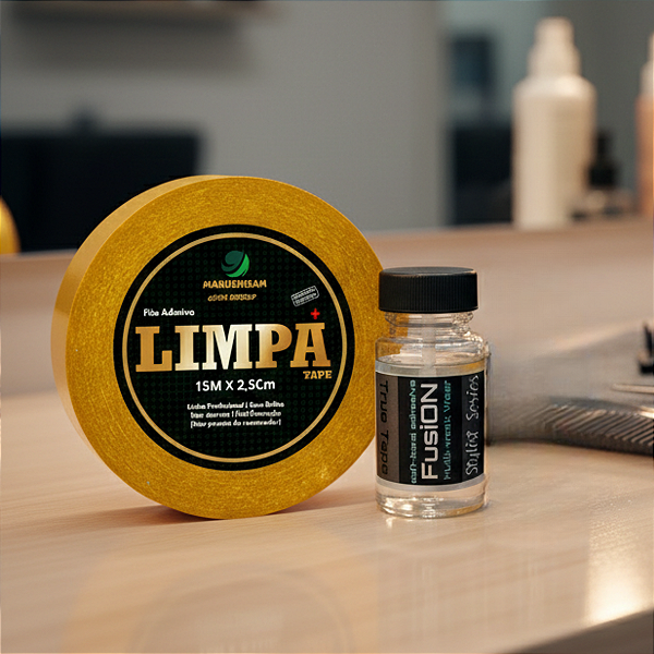 Kit Fixação Total - Cola Fusion Bond 40ml + Fita Adesiva Capilar Limpa Tape 15m x 2,5cm Para Próteses Capilares