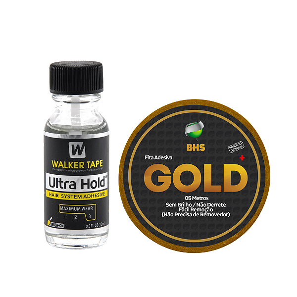 Kit De Manutenção Cola Ultra Hold 15ml, Fita Adesiva Amarela Gold 5mt x 2,5cm Protese Capilar Silicone Hibrida , Peruca , Aplique Hair , BHS