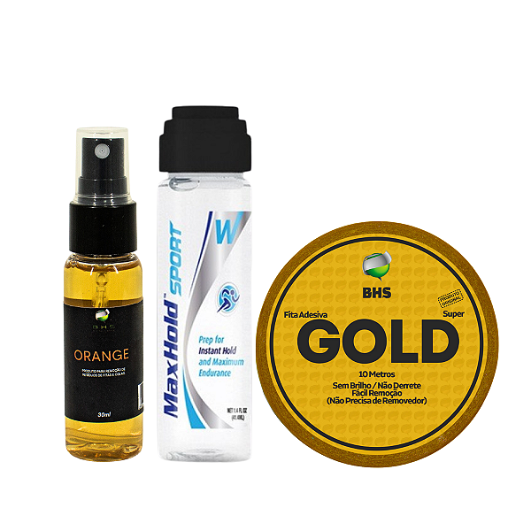 Kit De Manutenção Removedor Orange 30ml, Max Hold Sport 41ml, Fita Adesiva Amarela Gold Super 10m x 3,5cm Protese Capilar Silicone Hibrida , Peruca , Aplique Hair , BHS