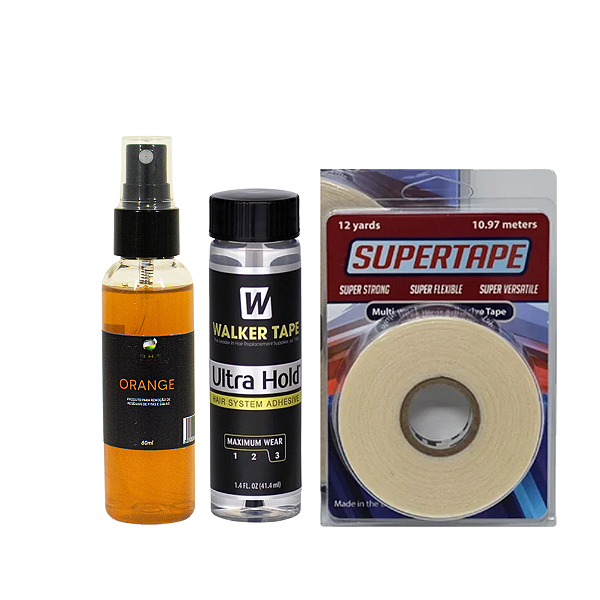 Kit De Manutenção Removedor Orange 60ml, Cola Ultra Hold 41ml, Fita Adesiva Super Tape 12 Yards x 1.3cm Protese Capilar Silicone Hibrida , Peruca , Aplique Hair , BHS