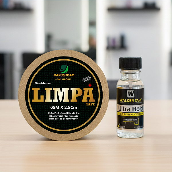 Kit Fixação Total - Fita Adesiva Dupla Face Limpa Tape 1POL X 5MTS + Cola Ultra Hold 15ml