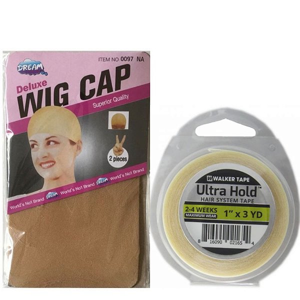 Kit De Manutenção Touca Wig Cap Bege + Fita Adesiva Ultra Hold 3 metros x 2,5 cm