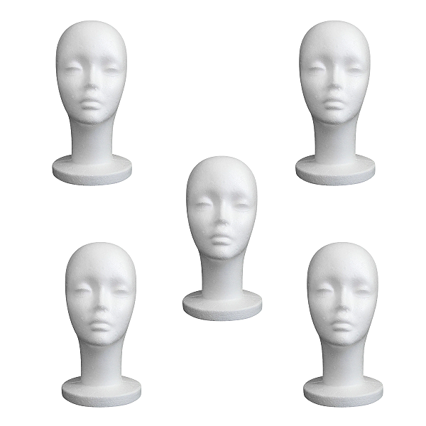 Manequim Cabeça de Isopor Feminino para Treino 5 Unidades , Oculos, Chapeu, Moda