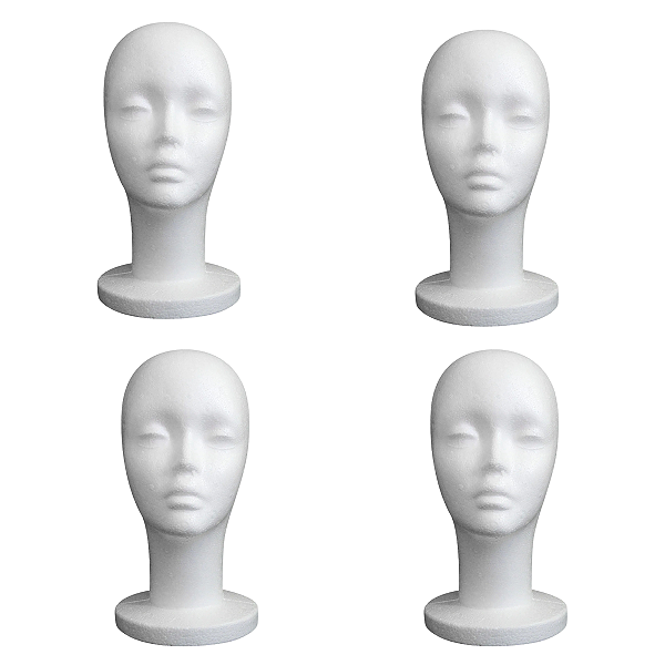 Cabeça de Isopor Feminino para Treino 4 Unidades, Oculos, Chapeu, Moda