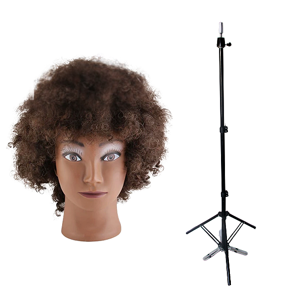 Cabeça Manequim de Boneca para Treino Cabelo Afro + Tripé Sem Bandeja , Barber, Cabelereiro