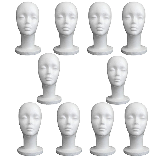 Manequim Cabeça de Isopor Masculino para Treino 10 Unidades Oculos, Chapeu, Moda