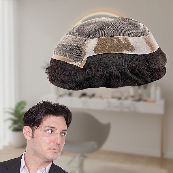 Prótese Capilar Masculina Transpirável 20x25cm #1B Castanho Escuro Frontal HD