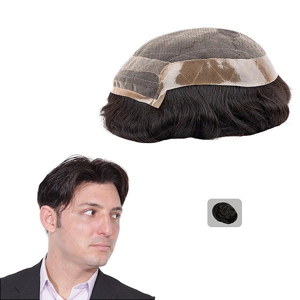 Prótese Capilar Masculina Transpirável 20x25cm #1B Castanho Escuro Frontal HD