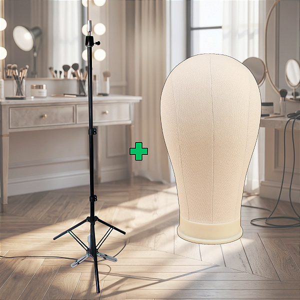 Manequim De Pano Para Suporte E Confecções De Prótese Capilar + Tripé Para Manequim Em Ferro Sem Bandeja