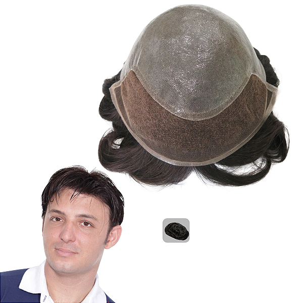 Prótese Capilar Masculina Base Micropele Frontal Em Tela 20x25cm Cor Castanho Médio 20% Grisalho 120% Grisalho