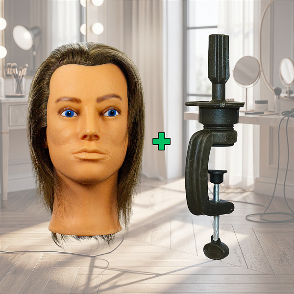 Manequim Masculino Sem Barba + Suporte Preto De Mesa