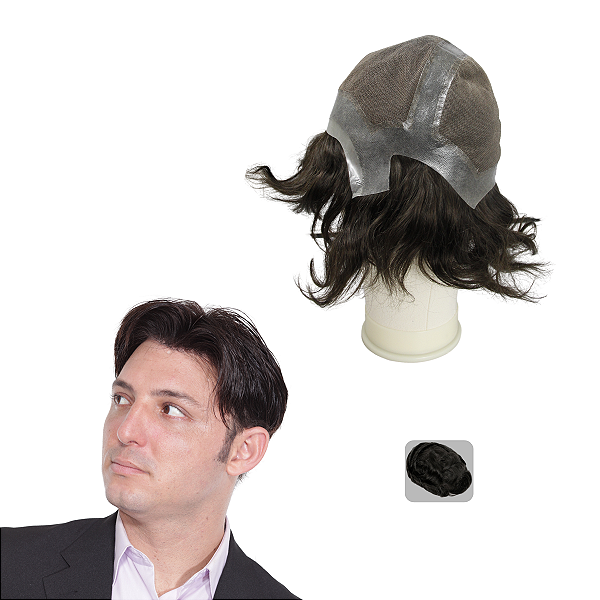 Prótese Capilar Masculina Cabeça Completa Cor Castanho Médio Fios Naturais 110% Densidade