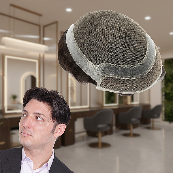 Prótese Capilar Masculina Efeito HD Transpirável #1B10 Castanho Escuro 10% Grisalho 20x25cm