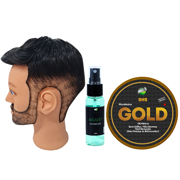 Kit Prótese Capilar Masculina Micropele 20x25cm + Gold 5m x 2,5 + Adjust 30ml Corte 2
