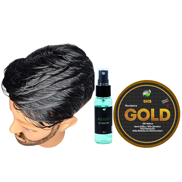 Kit Prótese Capilar Masculina Micropele 20x25cm + Gold 5m x 2,5 + Adjust 30ml Corte 3