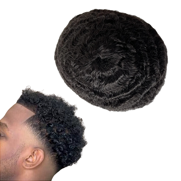 Prótese Capilar Masculina Micropele Afro #1B Castanho Escuro 20X25 cm 120% Densidade 10mm