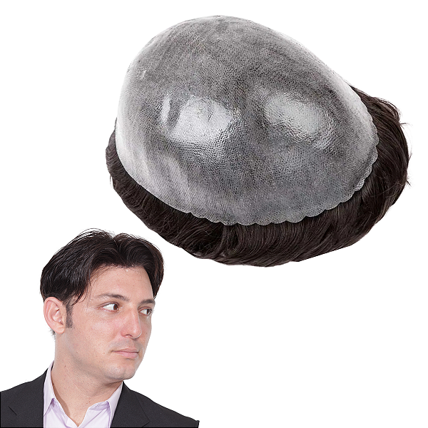 Prótese Capilar Masculina Micropele #1B65 Castanho Escuro 65% Grisalho 20x25cm 130% Densidade