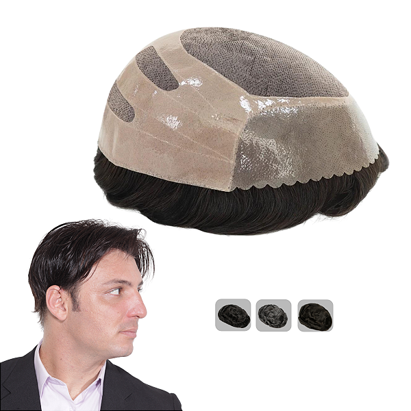 Prótese Capilar Masculina Transpirável #3 Castanho Claro 20X25cm 120% Densidade