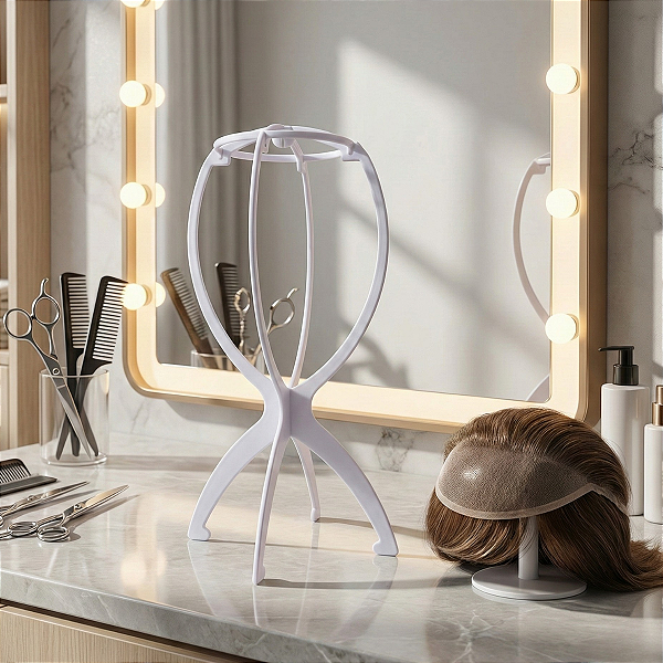 Suporte Plástico Branco para Perucas, Wigs e Próteses Capilares