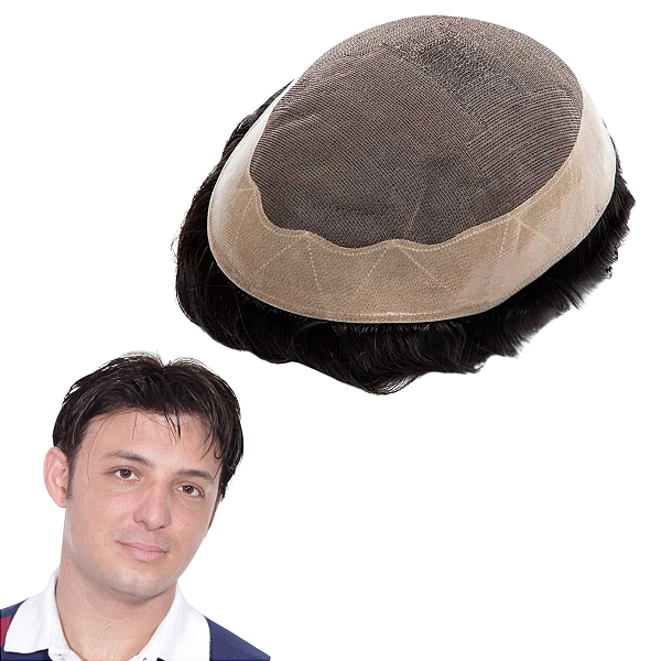 Prótese Capilar Masculina Resistente Transpirável #1A Castanho Escuro Intenso 17,5X22,5cm 120% Densidade
