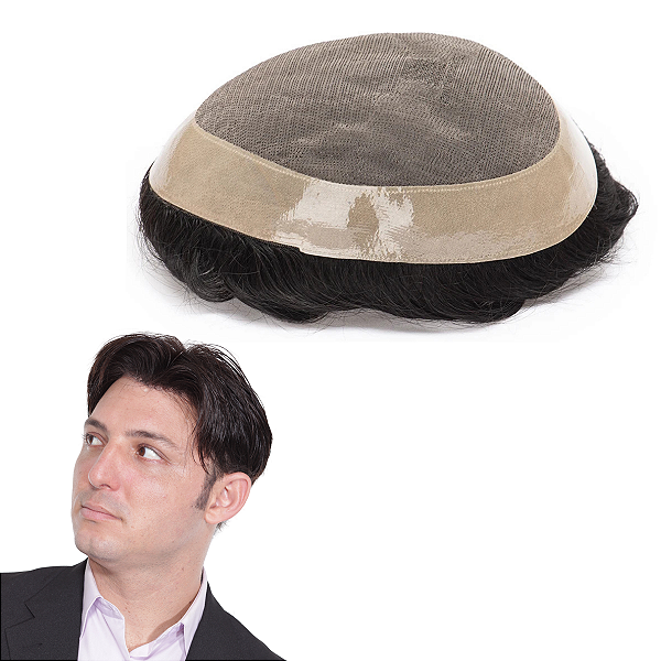 Prótese Capilar Masculina Resistente Transpirável #1B Castanho Escuro 20X25cm 120% Densidade