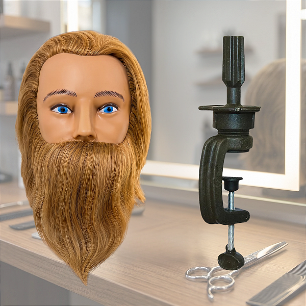 Kit Treino - Manequim Com Barba Para Treino Ou Exposição + Suporte De Mesa Para Cabeça