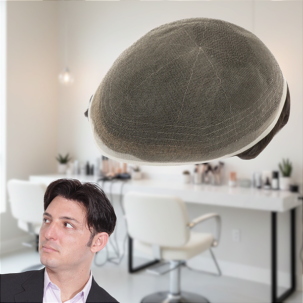 Prótese Capilar Full Lace Base Toda Em Tela Castanho Escuro Com 30%Grisalho Fios Humanos