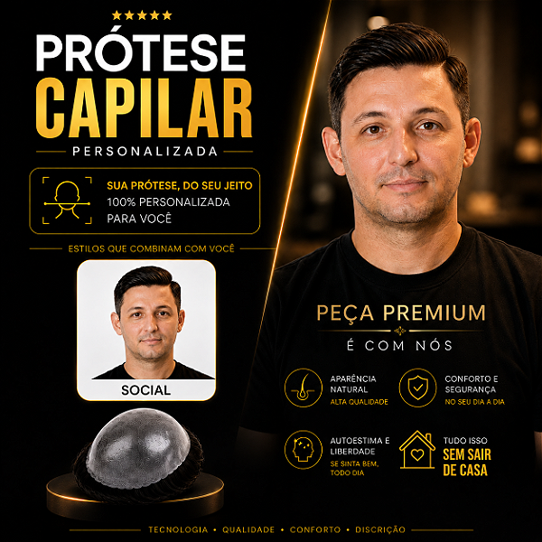 Prótese Capilar Pronta Micropele Corte Social Castanhos Escuros e Preto + Kit de Manutenção Grátis