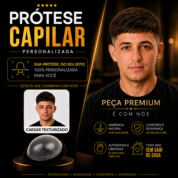 Prótese Capilar Pronta Micropele Corte Caesar Texturizado Castanhos Médios e Claros + Kit de Manutenção Grátis