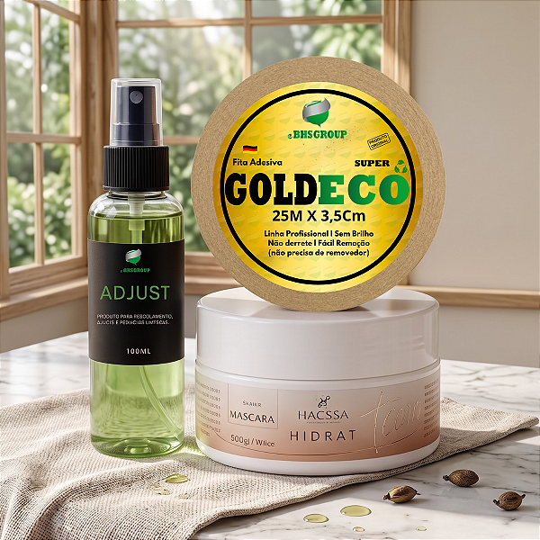 Kit Tratamento Profissional - Máscara Capilar De Hidratação + Gold Eco 25m x 3,5cm + Removedor Adjust 100ml