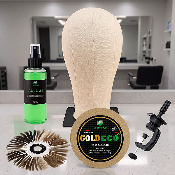 Kit Cabeça de Pano + Suporte de Mesa + Fita Adesiva Gold Eco 15m X 2,5cm + Removedor Adjust 120ml + Anel de cores