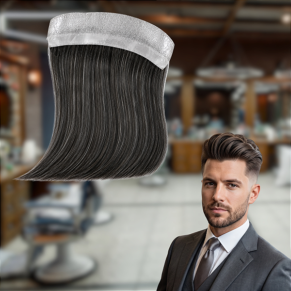 Franja Base Silicone 2,5cm x 16cm Cabelo Humano Cor Castanho Escuro 30% Grisalho