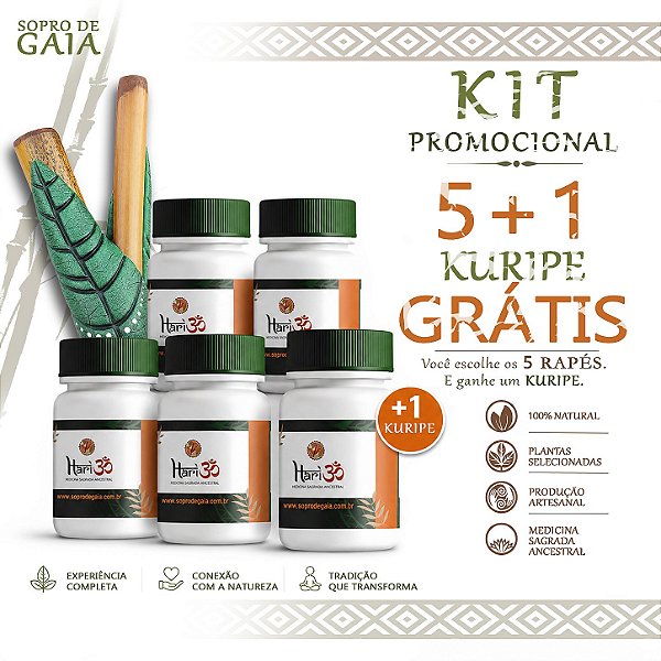 Kit Promocional 5 Rapés HariOM + Kuripe Folhas grátis